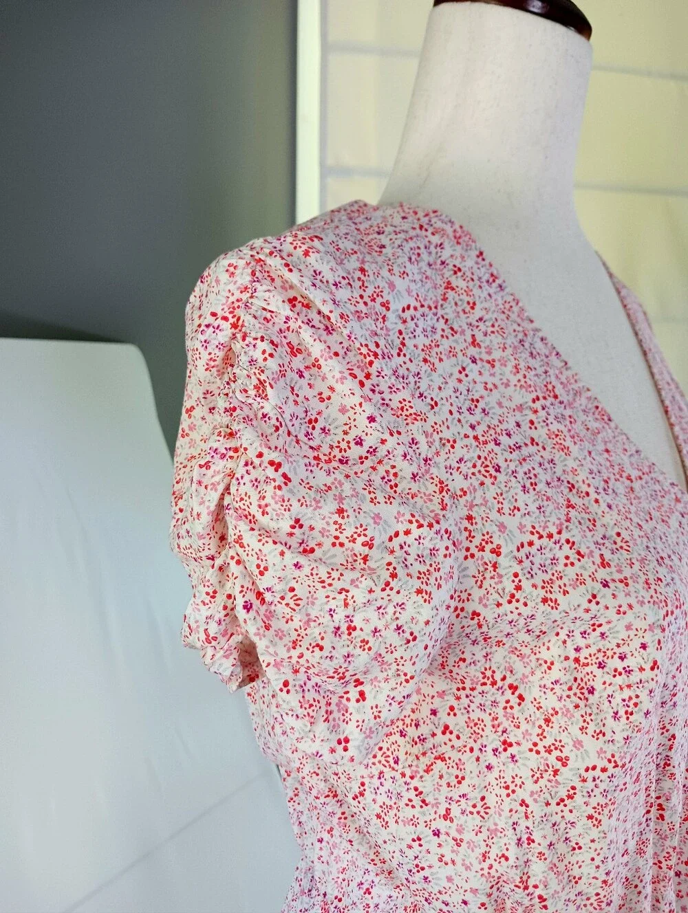 BANANA REPUBLIC Pink Floral Sundress Cotton Puff Sleeve Print Cottagecore Size M - Picture 6 of 12